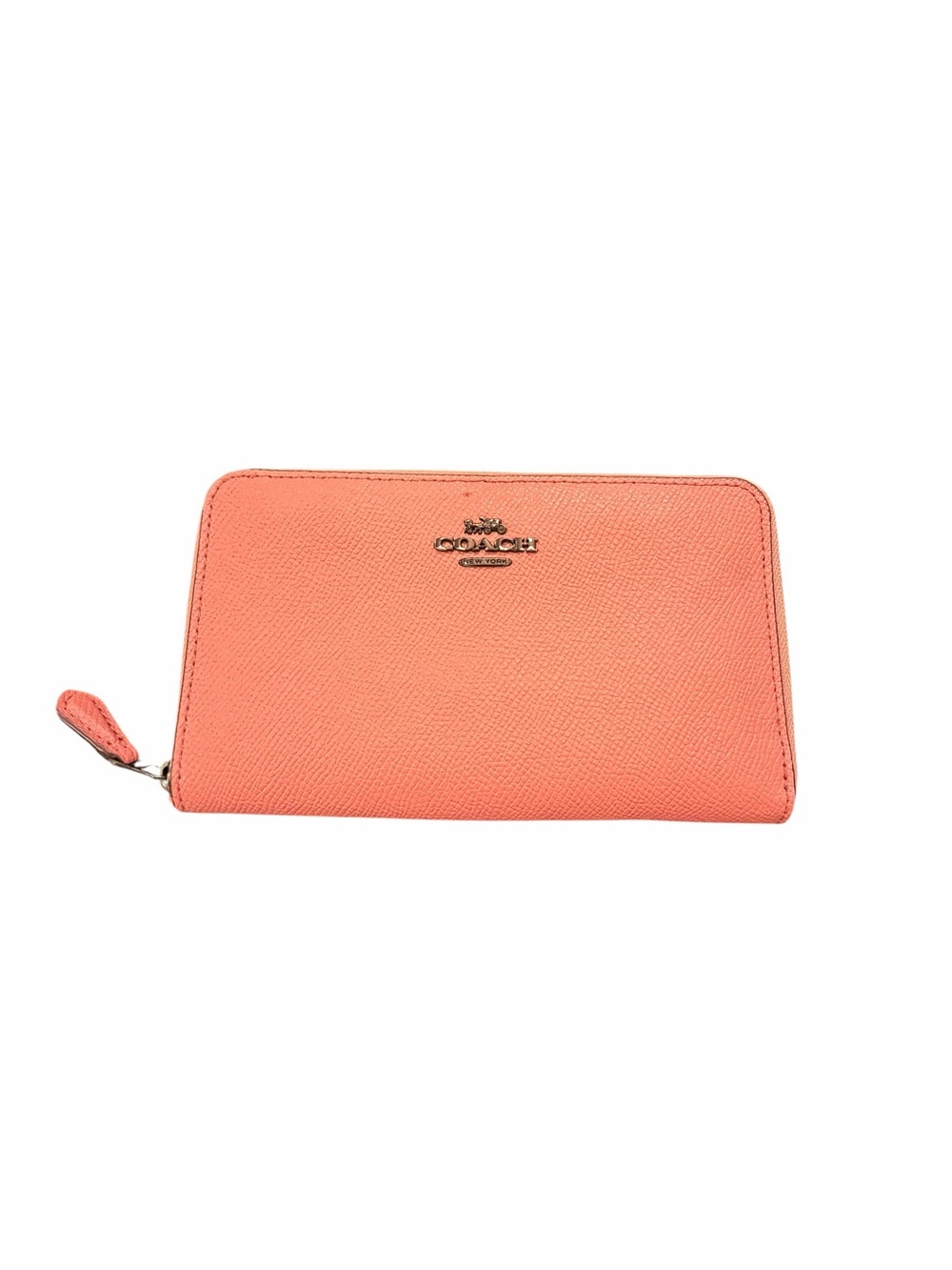 Coach Long Zip Around Wallet Pink Coral Color Pebbled Leather Designer Preppy